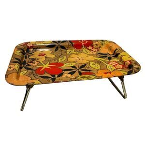 VTG Metal Daisy TV Lap Tray Folding Orange Yellow Green Marsh Allan Co 1969